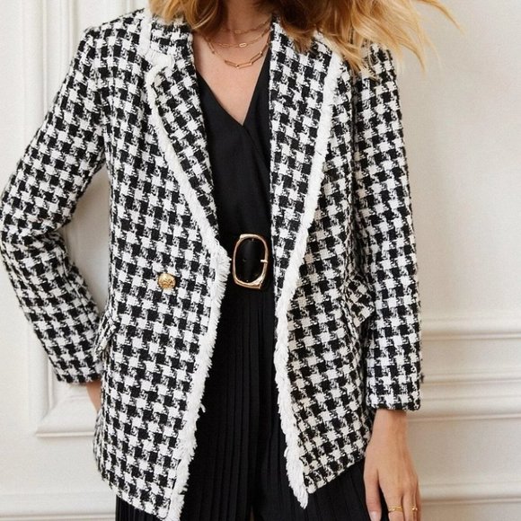 Houndstooth double breasted tweed blazer - Picture 5 of 7